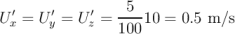                  5
U&prime;x = U &prime;y = U&prime;z = ----10 = 0.5 m ∕s
                100
\relax \special {t4ht=
