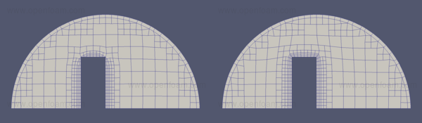 Layers with medial axis (left) and Laplacian (right)